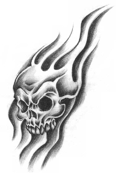 Skull in fire tattoo design hand drawn Royalty Free Vector